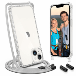 UYMO Handykette Hülle mit Band Für iPhone 14 6.1" - Necklace Transparent Handyhülle Case mit Schnur Abnehmbar,Schutzhülle zum Umhängen Kordel,Grau