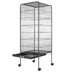 CADOCA® Vogelvoliere XL 146x54x54cm Schmutzschublade Indoor Outdoor Vogelkäfig Vogelbauer Vogelhaus Voliere mit Zubehör rollbar
