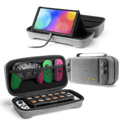 tomtoc Tasche Hülle für Nintendo Switch/Nintendo Switch OLED Modell, Protective Hard Case Tragetasche für Switch Konsole, 24 Spiele, Pro Controller, Netzteil und Zubehör, Grau