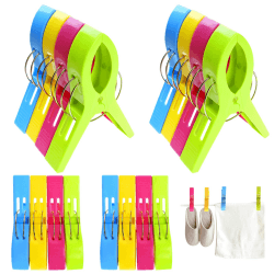 BITEFU 16 Stück Wäscheklammern Bunte Klammern Groß Klammern Kunststoff Handtuchklammern für Tägliche Wäsche, Strandtuch, Badetuch, Teppich - 4 Farben