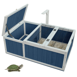 Schildkrötenhaus Schildkröte Habitat Einschließung Holz Kleintierhütte Indoor Outdoor, Schildkrötenhaus aus Vollholz Wetterfest mit Boden Verstellbare Belüftung - 91.5 x 61 x 33 cm