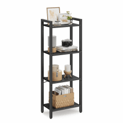 VASAGLE Regal, Bücherregal, Standregal, DVD-Regal, mit 4 Ebenen, Büroregal, offene Ablagen, für Büro, Wohnzimmer, Schlafzimmer, Küche, 24 x 40 x 107 cm, ebenholzschwarz-schwarz LLS099B56