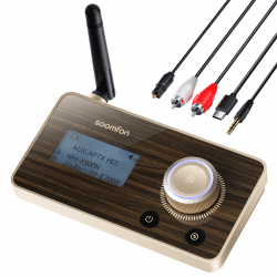 SOOMFON aptX LL & HD Bluetooth 5.2 Sender Empfänger, 3-in-1 HiFi Bluetooth Adapter Transmitter Receiver für TV, Stereoanlage & Kopfhörer, Lautstärke Regeln, Duale Verbindung, Aux/Optisch/RCA