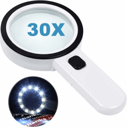 Lupe mit 12 Led Licht - 30-fache Handlupe Leselupe, Hohe Klarheit & Leichtgewicht, für Senioren, Kinder, Juwelier, Hobbies