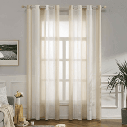 MIULEE Gardinen Gestreift Transparent mit Ösen, Voile Vorhänge Wohnzimmer Modern 2er Set, Vorhang Schlafzimmer Transparent mit Beige Weiss Gestreift Muster, Vorhang Halbtransparent Streifen 140X215 CM
