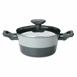 Tasty Antihaft-Kochtopf zweifarbig, 20cx10,5cm – Geschmiedetes Aluminium, inkl. Glasdeckel, für alle Herdarten inkl. Induktion, Grau