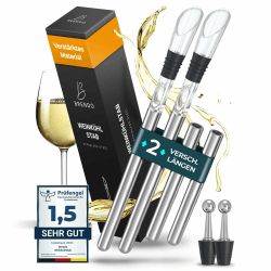 Brendo Weinkühler 8-in-1 Weinkühlstab Edelstahl I Flaschenkühler 2 Längen Weinkühlstäbe + Weinausgießer + Dekanter + Flaschenverschluss I Wein-Geschenk-Set Männer Frauen, Wein-Zubehör, Geschenkidee