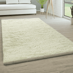 Paco Home Hochflor Teppich Wohnzimmer rutschfest Fellteppich Shaggy Flauschig Weich Modern Kunstfell Fell Imitat Einfarbig, Grösse:80x150 cm, Farbe:Weiß
