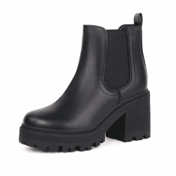 JABASIC Chelsea Boots Damen Stiefel Plateau Klassische Stiefeletten mit Absatz 40 EU Schwarz