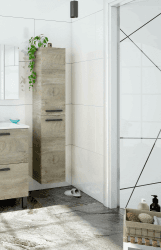 Dmora - Badezimmersäule Alexandria, Säulenschrank für Badezimmer mit 2 Türen, Hängeschrank mit 2 Einlegeböden, cm 30x25h150, Eiche