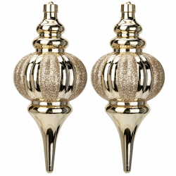 2PCS Große Weihnachtsschmuck Set, 26.5cm Tropfenform Weihnachtskugeln, Bruchsichere Weihnachtsbaumdekorationen Hängende Ornamente, Champagner Gold Christbaumkugeln für Innen Ferien Party