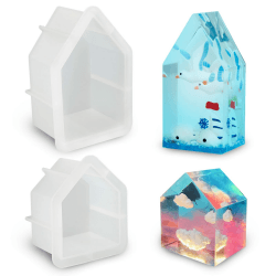 2 Stück Silikonform Haus Gießform Haus Beton Form Epoxidharz Häuser Gießform Gipsform DIY Haus Harzform Hausform Handwerk Silikon Haus Epoxidharz Formen für Kerzen Seife Buchstützen Kristall Ornamente