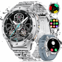 LIGE Smartwatch Herren 1.43''AMOLED Touchscreen/530 mAh Akku Sportuhr Herren mit Taschenlampe/110+ Sportmodi,IP68 Wasserdicht Fitnessuhr mit 24/7 Herzfrequenz,Schlafmonitor für Android iOS,2 Bänders