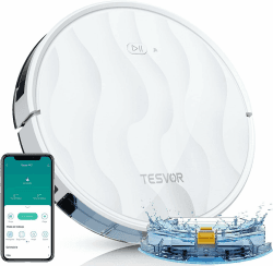 Tesvor Saugroboter mit Wischfunktion - M2 Staubsauger Roboter,6000Pa Starke Saugkraft Roboterstaubsauger,Selbstaufladend,WLAN, 5200 mAh +180 Min.Laufzeit Ideal für Tierhaare,Teppich,Hartboden.