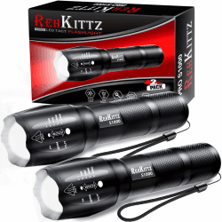 REHKITTZ Taschenlampe, Extrem Hell Tragbare Handlampe 2 Stück, 2000 Lumen, Wandern Camping Taschenlampe LED, Taktische Taschenlampe Outdoor Aluminium Alloy Material Mit 5 Licht Modi und Zoom