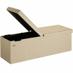 Casaria® Sitzbank mit Stauraum, Beige - Faltbar, 115 x 40 x 40 cm, 130L Volumen, bis 300 kg belastbar, gepolstert, Leinen-Optik - Aufbewahrungsbox mit Deckel, Sitztruhe mit Stauraum, Polsterbank
