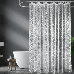 EurCross Antischimmel Duschvorhang 180x200 mit 3 Stärkere Magnete Unten,Transparent mit 3D Kieselsteinen Muster, Wasserdicht Eva Plastik Dusch Vorhang für Badewanne mit 12 Ringe