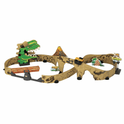 Car-Board Racers - Dino-Adventure Set – Erweiterbarer Spielzeugparcours mit motorisiertem Geländewagen mit Lichtern, Hindernisschanze u. v. m. – Für Kinder von 5-12 Jahren