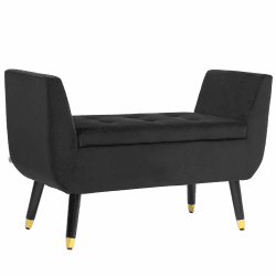 HOMCOM Luxus Sitzbank Polsterbank mit Stauraum Armlehnen Truhenbank Samtartiges Polyester Gummiholz Dunkelgrau 107 x 42 x 65 cm