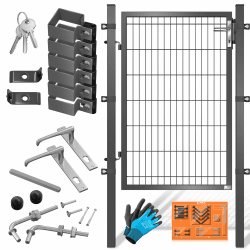 KESSER® Gartentor Premium Gartentür aus Metall verzinktem Stahl, Gartentür für Stabmattenzau Zauntor, Hoftor, inkl. Pfosten mit Schloss Türklinke und Schlüssel, 140 x 106cm Anthrazit