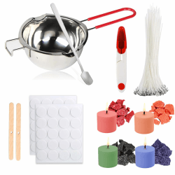 Ovaletta Kerzen Selber Machen Set, Kerzen Gießen Set, mit Edelstahl Schmelztopf 400ml, 30stk 20cm Kerzendochte, 4 Kerzen Farbe, 40 Kerzen Aufkleber, 1 Kerzendochtschneider, Kerzen Set Selber Machen