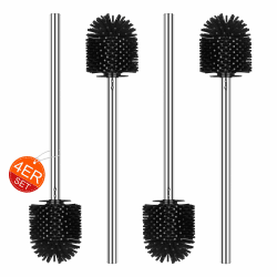 Einesin 4 Stück klobürste Silikon, WC-Bürste Toilettenbürste Klobürsten Ersatz-Bürste mit Edelstahlstiel, Ø 7.5 cm, Schwarz