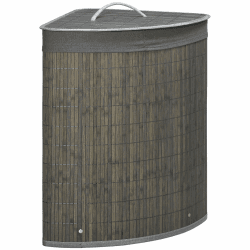 HOMCOM Bambus Wäschekorb mit Deckel 55L Wäschesammler mit Griffen, herausnehmbarer Wäschesack, Eck Wäschetonne Laundry Baskets für Waschküche Badezimmer Schlafzimmer Grau