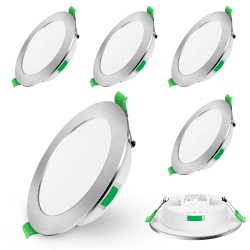 ALUSSO LED Einbaustrahler 230V 7W Dimmbar Ultra Flach Einbauleuchten, 580lm IP44 Rund Chrom gebürstet Deckenspots, Warmweiß 3000K Neutralweiß 4000K Kaltweiß 6500K Einstellbar Deckenstrahler, 6er Set