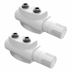 Heilmetz Multiblock Set für Heizkörper Anschlussarmatur mit Thermostat 50mm Ventil-Armaturen Heizungszubehör Eck- und Durchgangsform Wandanschluß Anschlußgarnitur (16mm, 2 Stück, Weiß | Typ 2)