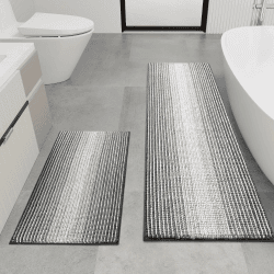 chakme Chenille Badezimmerteppich Set, extra dick rutschfeste Badematte 2 Teile, waschbare saugfähige Badvorleger wc Teppich, Grau