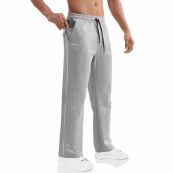 BROKIG Gerade Hose Herren Laufhose Lang Hose Offener Beinabschluss,Loser Passform Sporthose Herren Freizeithose mit Taschen Komfortable Trainingshose für Männer L Hellgrau