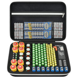 Batteriebox Aufbewahrung Batterien Tasche Case Variety Pack Organizer Batteriekasten mit Tester hält 140+ AA, AAA, C, D, 9V, cr1632, cr2016,Lithium 3V Knopfbatterien Caddy Container (Schwarz)