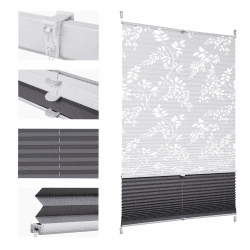 Sekey Plissee Doppelplissee Day+Night Verdunkelung ohne Bohren verspannt Lichtschutz Klemmfix Lichtdurchlässig Ausbrenner-Muster 95x120cm Druck & Grau B95 x H120 cm Druck & Grau