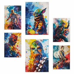 Nacnic 6er-Set Bunte Starwars Poster mit Designillustrationen zur Dekoration der Wände Ihres Zuhauses. Räume, Büro, Laden und Geschäft Format A3 und A4 Rahmenlos