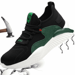 Sicherheitsschuhe Herren Damen Arbeitsschuhe mit Stahlkappe Leicht Safety Shoes Sportlich Schuhe Atmungsaktiv Sneaker Stylisch Trekkingschuhe 38 EU Schwarz Grün