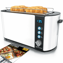 KESSER® Toaster mit Brötchenaufsatz, Langschlitz 4 Scheiben mit 6 Bräunungsstufen + Auftau- & Aufwärmefunktion, Abschaltautomatik, Liftfunktion, inkl. Krümelblech und Rezeptbuch Weiß