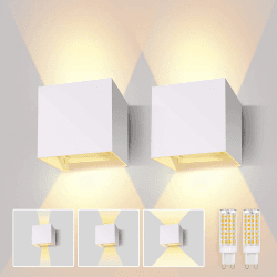 Lureshine Wandlampe mit Austauschbarer G9 LED lampe Einstellbar Abstrahlwinkel Aussenbeleuchtung Warmweiß 3000K Wandleuchte Aluminium Wandleuchte Innen/Aussen (Weiß 2 Stück