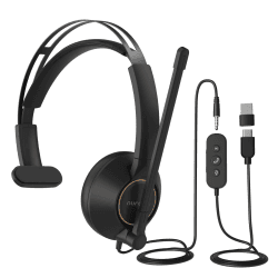 Nuroum HP11-SU USB Headset mit Mikrofon, Kabelgebundene Einzel-Ohr (Mono) Headset mit Komfort, USB-A/Typ-C/3,5-mm Anschluss an PC/Mac, Funktioniert mit Zoom/Teams für Anruf/Telefonat/Konferenz