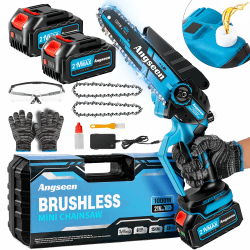 Mini Kettensäge mit Akku, 6 Zoll Akku Kettensäge mit 8000mAh Akku, 1000W Bürstenloser Motor, Automatischer Öler und 2 Super Ketten, HandKettensäge Akku für Gartenscheren Astschere Holzschneiden