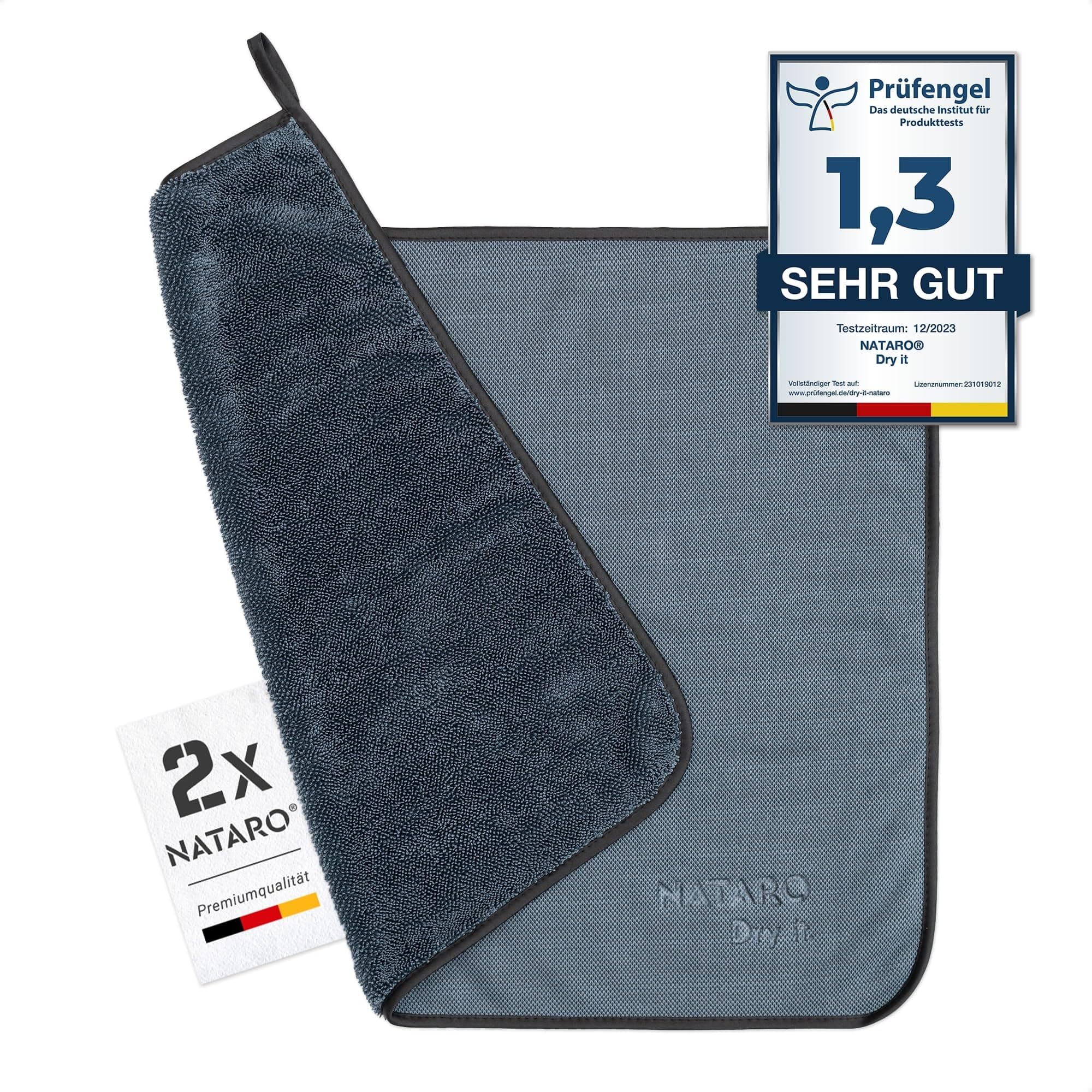 NATARO® 2 Stück Fast Dry it. Premium Trockentuch für Duschkabine, Auto, Haushalt, Camping – DAS ORIGINAL – extra saugfähiges Microfasertuch, fusselfrei, kratzfrei Shiny Wipes Tücher 40x50cm