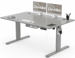 Devoko Höhenverstellbarer Schreibtisch 140x80cm mit Typ-C Ladeanschluss, Mobiler Elektrisch Computertisch mit Kabel Management Tray und 3-Funktions-Memory, Grau