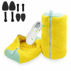 Schuhwaschbeutel Waschmaschine, Wäschesack Schuhe mit Reißverschluss, 2 Paar Schuhspanner, 39 * 19cm Wiederverwendbarer Waschbeutel für Sneaker (Gelb 2)