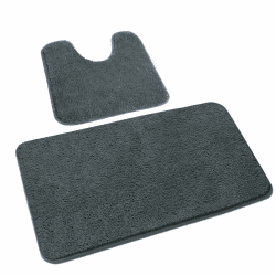 Rururug Badezimmerteppich Set 2 Teilig, Weiche Mikrofaser Badezimmermatte und wc Vorleger mit Ausschnitt, rutschfeste Badematte, Waschbar Badvorleger Set Grau, 50x80+50x40 cm
