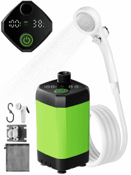 Upgrade Tragbare Campingdusche, Camping Dusche mit Wiederaufladbarem 6000mAh Akku und Temperaturanzeige, Mobile Duschen Set mit Duschkopf und Schlauch für Wandern, Camping, Reisen, Strand, Haustier