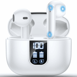 EXZHIG Bluetooth Kopfhörer Cancelling Wasserdicht LED Anzeige Earbuds Kabellose Ohrhörer Weiß