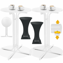 KESSER® Gastro Stehtisch klappbar Bistrotisch 2er Set | Pulverbeschichtete Edelstahlplatte | höhenverstellbare Füße | Party-Tisch Ø 80cm | In- & Outdoor | Empfangstisch inkl. Husse | Klapptisch Weiß