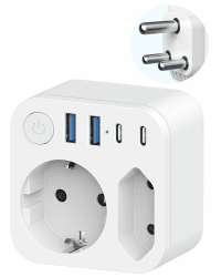 2 Fach Reiseadapter für Südafrika, Deutschland nach Südafrika Adapter mit 4 USB (2 Typ-C), Reisestecker Schuko auf Typ M für Namibia, Lesotho, Mosambik, Weiß