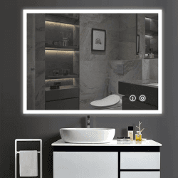 YOLEO Badspiegel mit Beleuchtung 80x60cm, Wandspiegel mit Steckdose, Badezimmerspiegel LED mit Touchschalter, 3 Lichtfarben dimmbar Warmweiß/Kaltweiß/Neutral