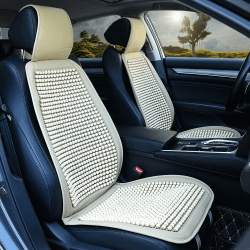 Blueshyhall Auto Sitzbezug mit Massage, 1 Stück Coole Atmungsaktive Autositzbezüge Sitzauflage Auto Vordersitze Holzperlen Sitzauflage Universalle Massagekissen für Auto, Büro (Beige)