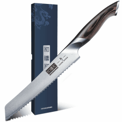 HOSHANHO Brotmesser, 20cm Gestochen Scharf Brotmesser mit Wellenschliff aus Hochgekohltem Edelstahl, Professional Bread Knife für Brot, Bagels, Kuchen